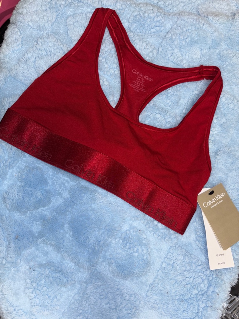 Calvin Klein Red Racerback Bralette with Shiny Elastic Band
